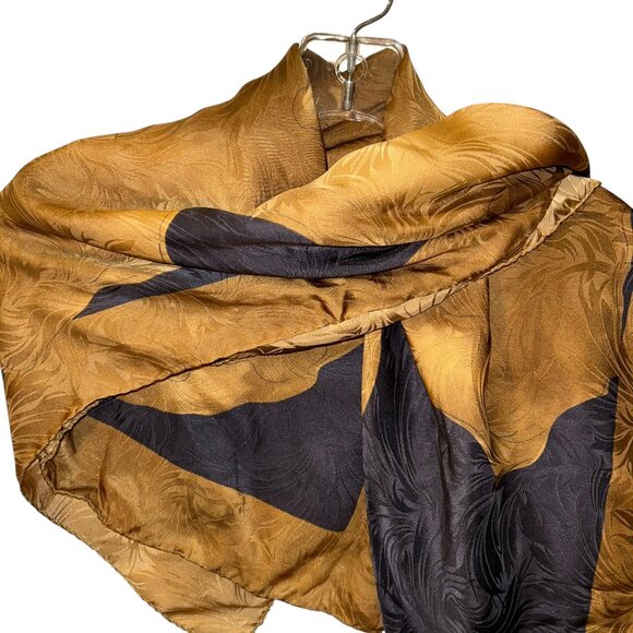 Fattorseta ITALY 100% SILK neutrals HIBISCUS golden brown black scarf ha… - Picture 5 of 6